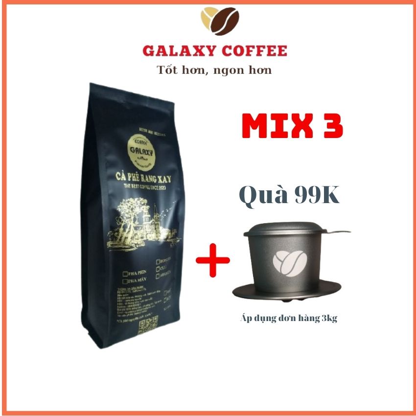 Cà Phê Rang Xay Mix 3 Hạt Robusta, Culi, Arabica Cafe Nguyên Chất, Đắng Đậm, Thơm, Không chua, Galaxy Coffee RCA05, 500g