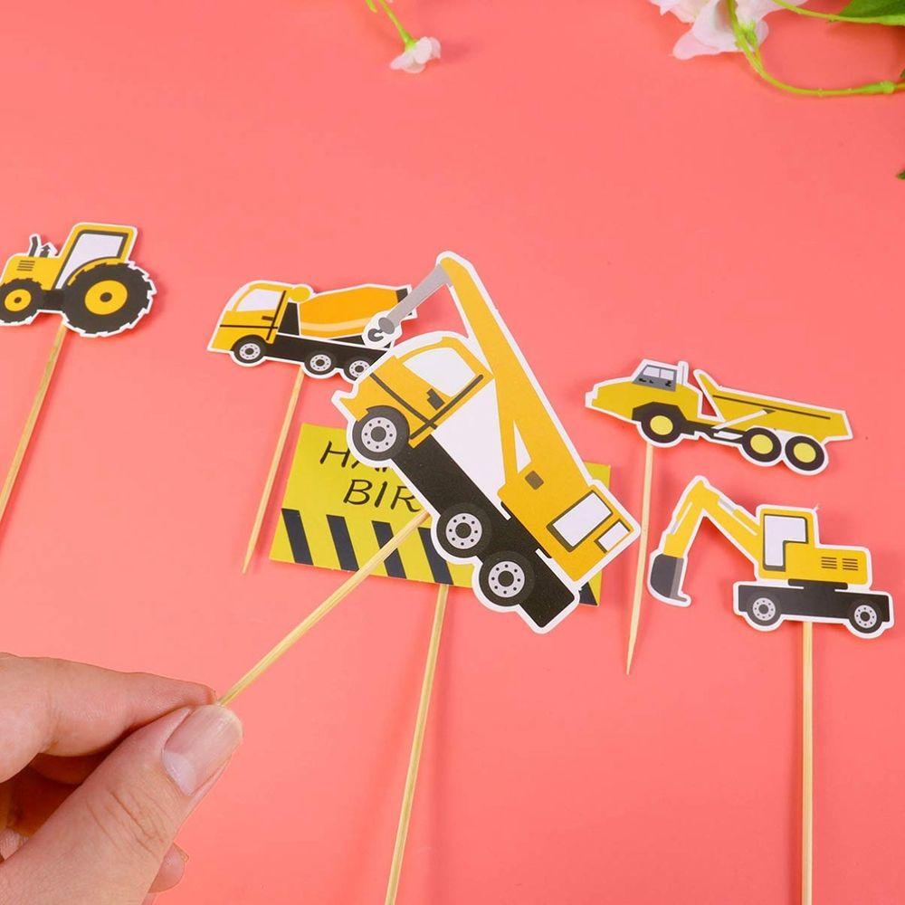 AUGUSTINA Bộ Que Cắm Trang Trí Bánh Kem Sinh Nhật Hình Chó Bulldozer Hoạt Hình Dành Cho Bé Trai