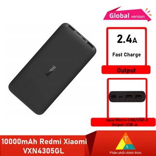 Pin dự phòng 10000mAh Redmi Xiaomi (Đen) Quốc Tế VXN4305GL