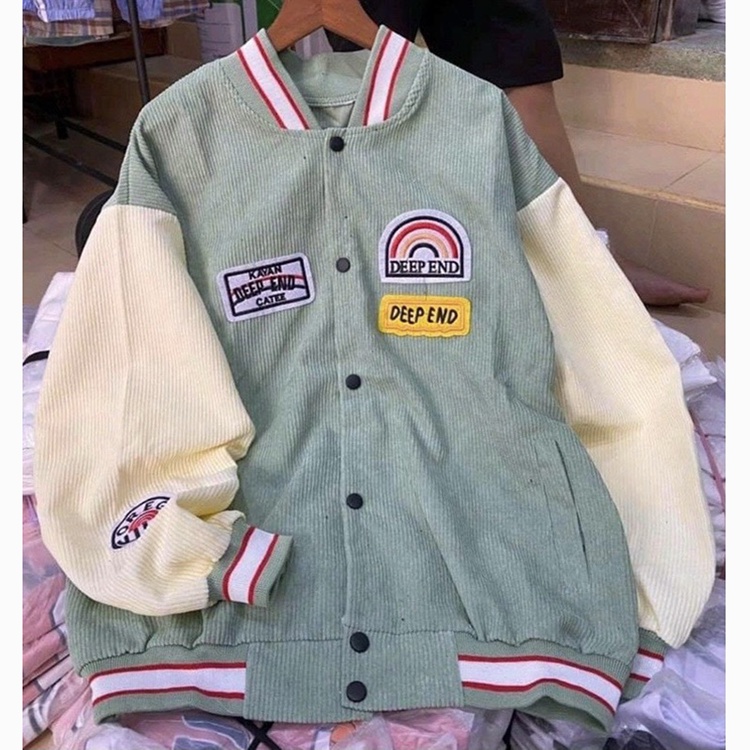 Áo bomber chất nhung jacket thể thao đính cúc phong cách ulzzang