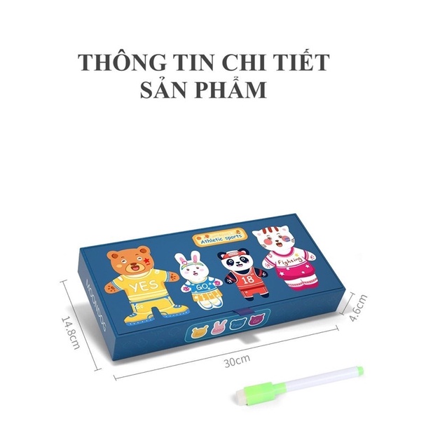 Đồ chơi ghép hình gấu thay áo có nam châm, xếp hình nam châm hinh gấu giúp bé phát triển tư duy ( bảng 2 mặt )