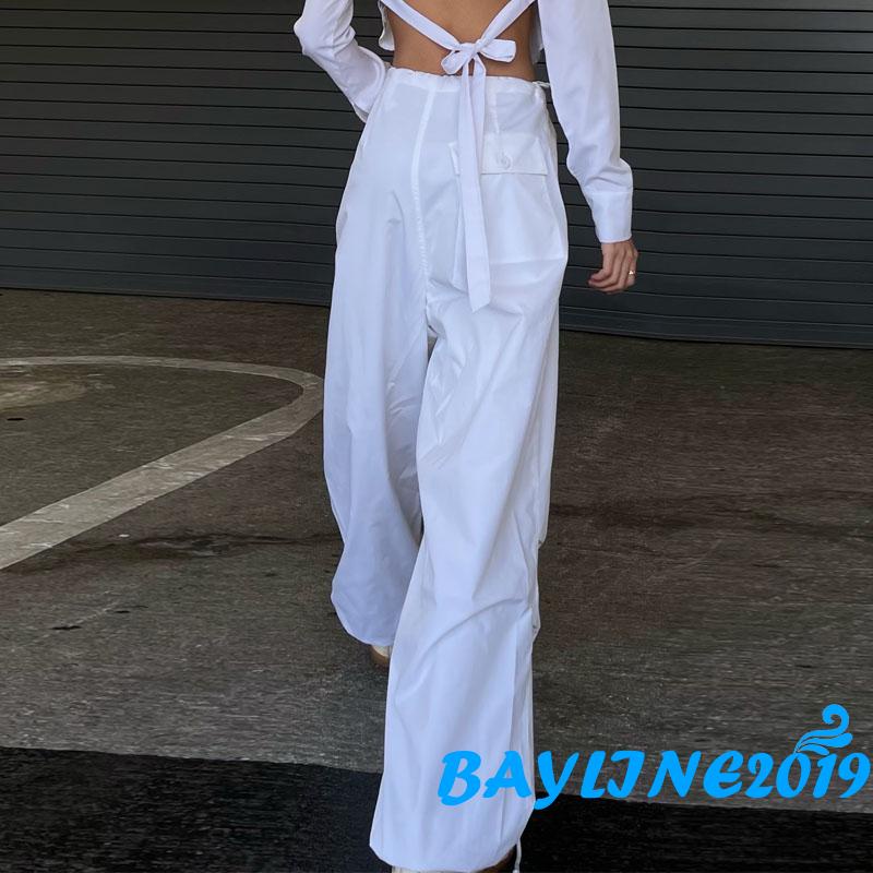 Quần Dài Dáng Rộng Lưng Thun Dây Rút Màu Sắc Đơn Giản Thời Trang Mùa Hè Cho Nữ