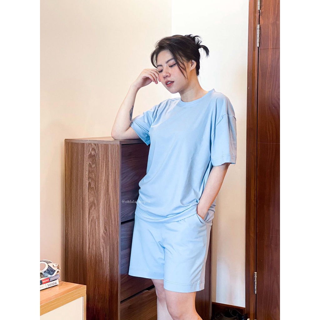 Bộ đồ cộc tay nữ Cotton basic cao cấp áo thụng tay lỡ, quần đùi mặc nhà, đi chơi thoải mái có bigsize
