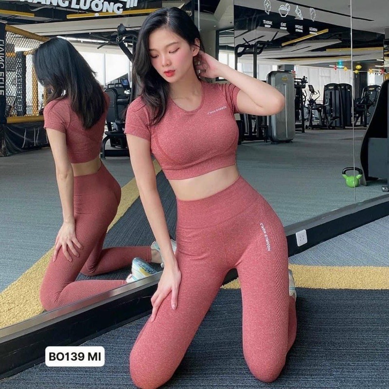 Set Bộ Đồ Tập Gym Cmon Có Tay Chất Dệt Kim Hàng Qccc