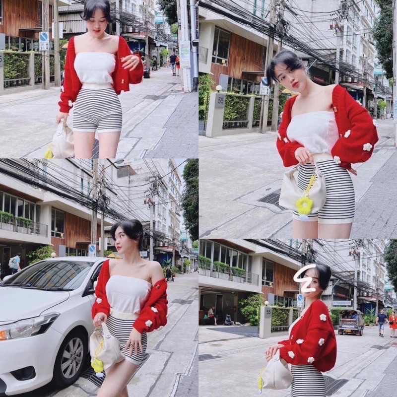 ÁO CARDIGAN KHOÁC THUN GÂN PHỐI HOA LEN HOT BHT8