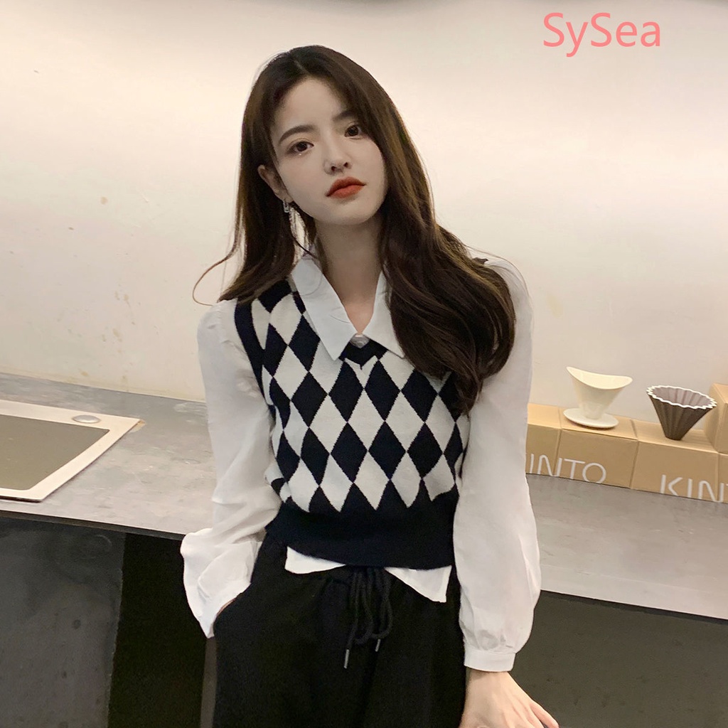 Áo sweater dệt kim cổ chữ v không tay thời trang mùa thu dành cho học sinh