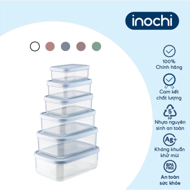 Bộ 6 hộp nhựa đựng thực phẩm chữ nhật Inochi (500-750-1000-1500-2000-2500ml)