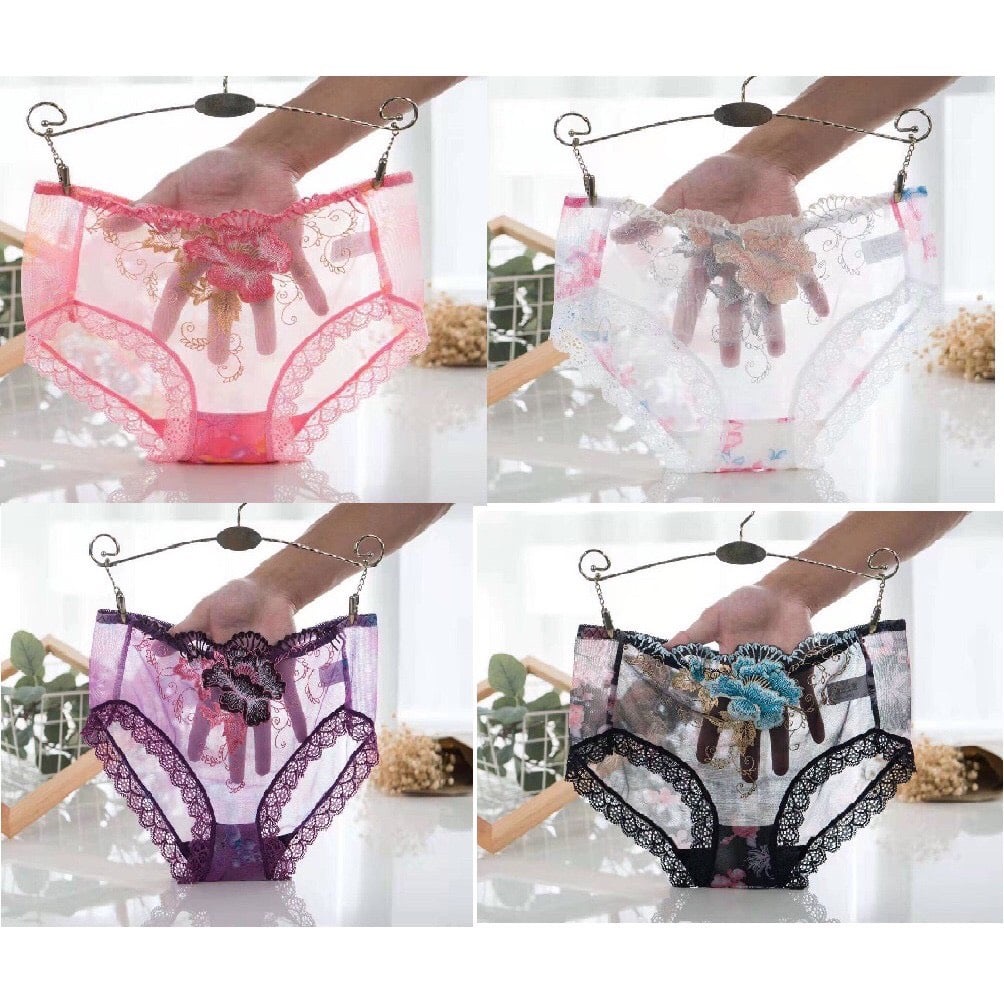 Quần lót ren thêu Hoa hồng Đáy 2 lớp kháng khuẩn co giãn 4 chiều