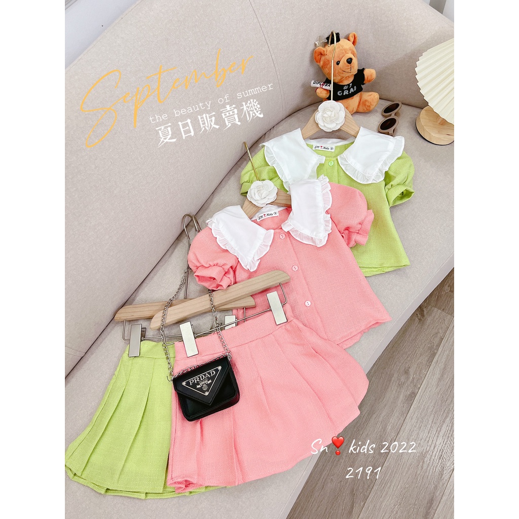 Váy cho bé gái, Sét váy dạ TEX mềm cổ bèo kèm chân váy xếp ly cho bé size 12-33kg