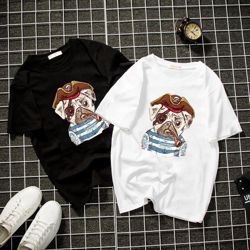 Áo thun form rộng unisex pug cướp biển vải dày mịn 2019T22076