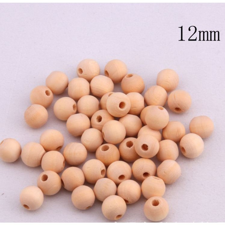 gói 5/10/25gam hạt gỗ trơn màu kem tự nhiên size 12mm