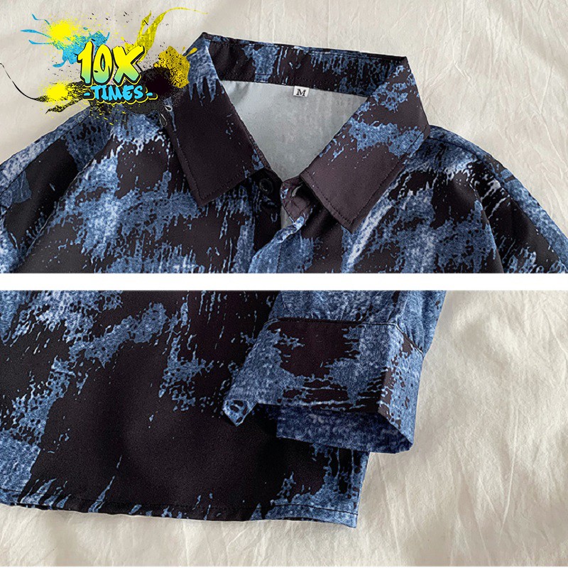 Áo sơ mi dài tay nữ nam unisex cá tính đen xanh dương loang màu