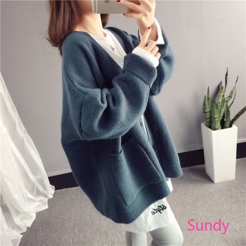 Áo Khoác Cardigan Dệt Kim Dáng Rộng Thời Trang Thu Đông Xinh Xắn Cho Nữ