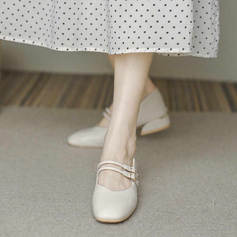 Giày Mary Jane IELGY đế bằng chống trượt màu trơn có khóa cài hợp thời trang