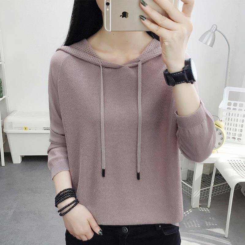 Áo Sweater Vải Lụa Lạnh Mỏng Dáng Rộng Tay Lửng Có Mũ Trùm Thời Trang Xuân Hè 2020 Cho Nữ