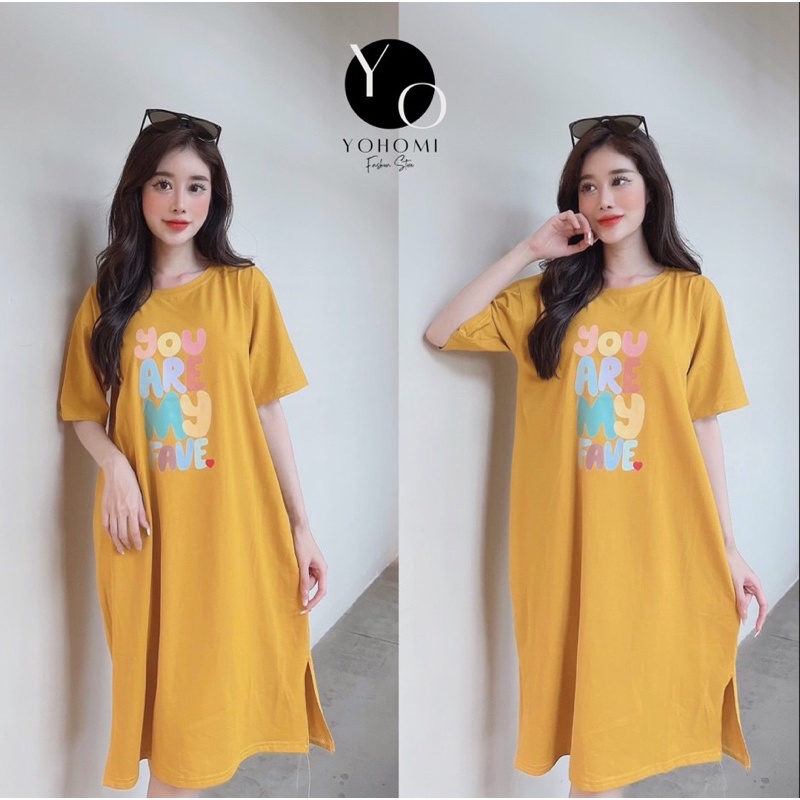 Đầm thun suông bigsize cho nữ tay lỡ cổ tròn xẻ tà form từ 50-75kg nhiều màu