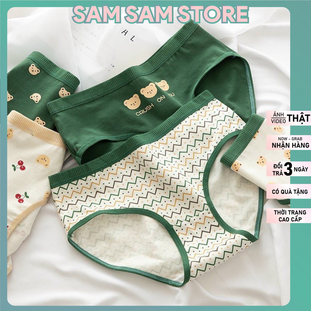 Quần Lót Cotton SAM SAM hoạ tiết gấu xanh đáng iu Size : free size 40 - 58kg.
