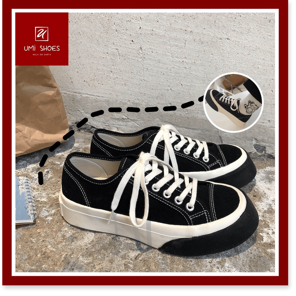 | ᴛʜᴇ ꜱʜᴏᴇꜱ ᴋɪɴɢ | 👑 Giày thể thao nữ vải canvas đế bằng bánh mì cao 4cm hot mới ulzzang retro màu đen/xanh/kem đẹp bat