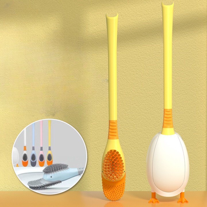 Cọ bồn cầu Toilet bằng silicone hình chú vịt kèm hộp đựng dán tường tiện dụng
