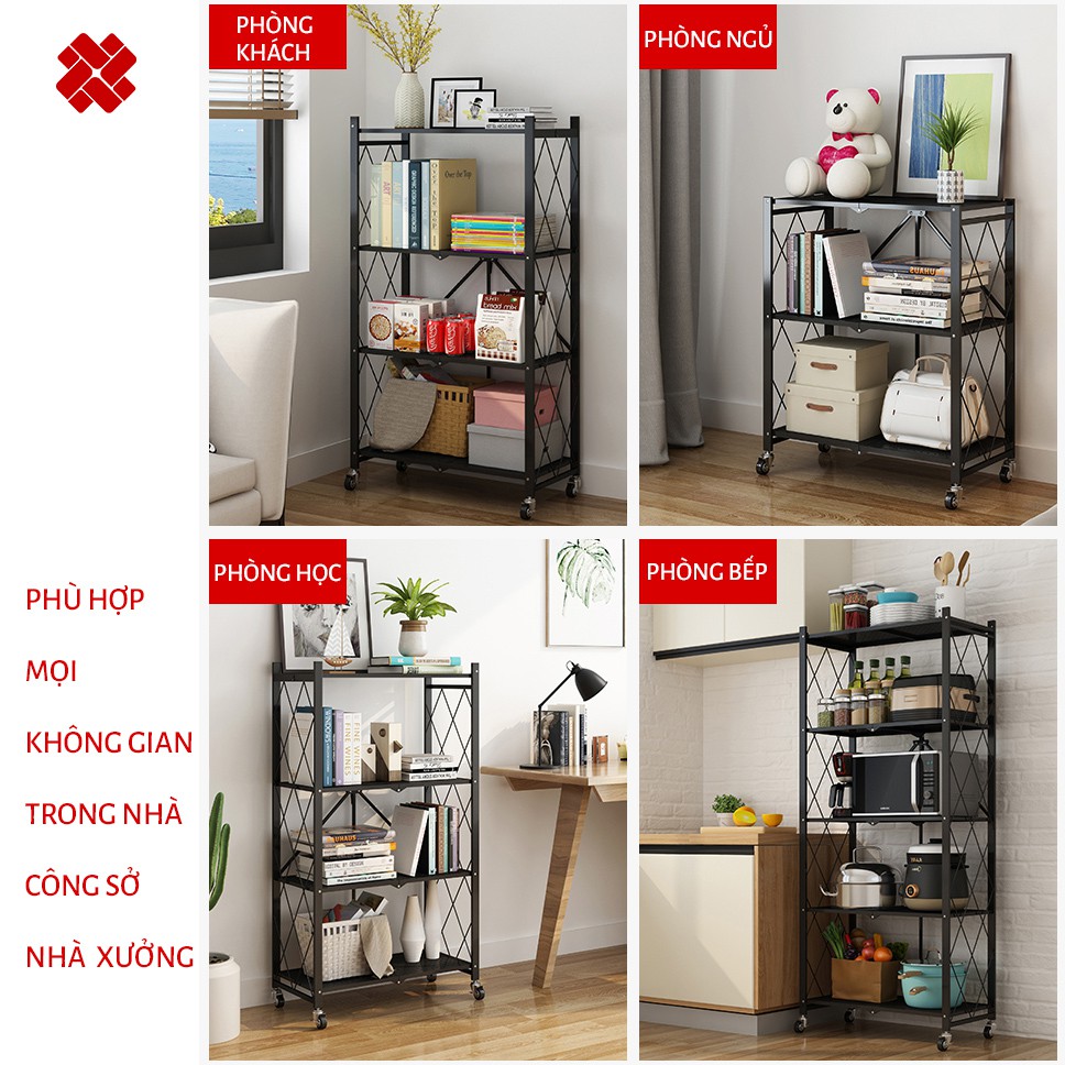 Kệ để đồ đa năng gấp gọn kệ bếp không gỉ sơn tĩnh điện có bánh xe tiện lợi [FREESHIP 100%] | BigBuy360 - bigbuy360.vn