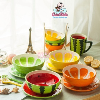Bộ bát ăn dặm hình các loại trái cây, bộ chén bát ăn hình trái cây chất liệu gốm sứ tráng men cao cấp-Cutekids.