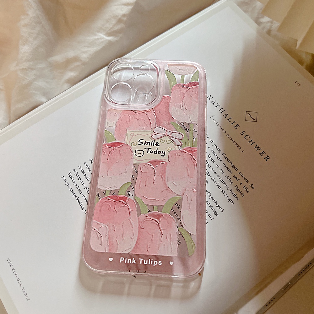 Ốp Điện Thoại acrylic Trong Suốt Chống Sốc Hình Hoa tulip Cho iPhone 11 12 13 Pro max mini XS max xr 7 8 se2020 plus