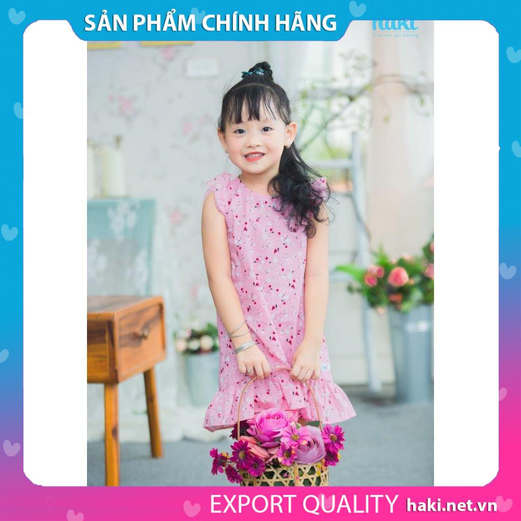 Váy bé gái suông đuôi cá tay cánh tiên- Hồng hoa Trắng- HK480 HAKI