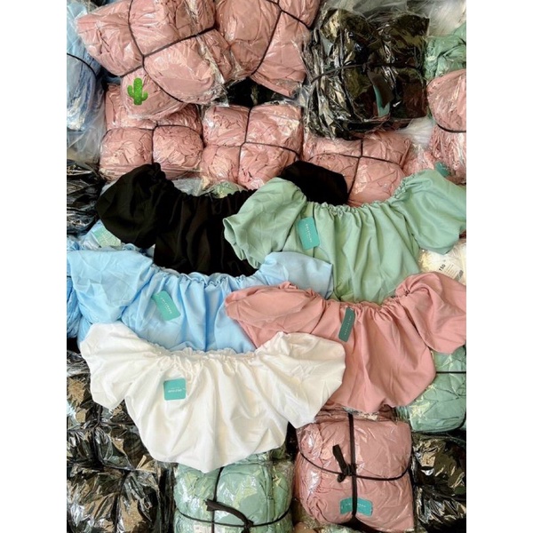 Áo trễ vai đũi trắng tay phồng bo chun co giãn croptop bánh bèo phong cách hàn quốc nữ tính alohashop91