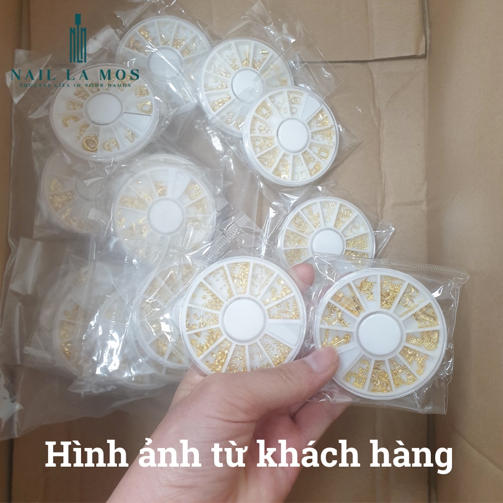 Set 17 khay phụ kiện inox vàng trang trí móng tay gồm 204 mẫu đa dạng chủ đề