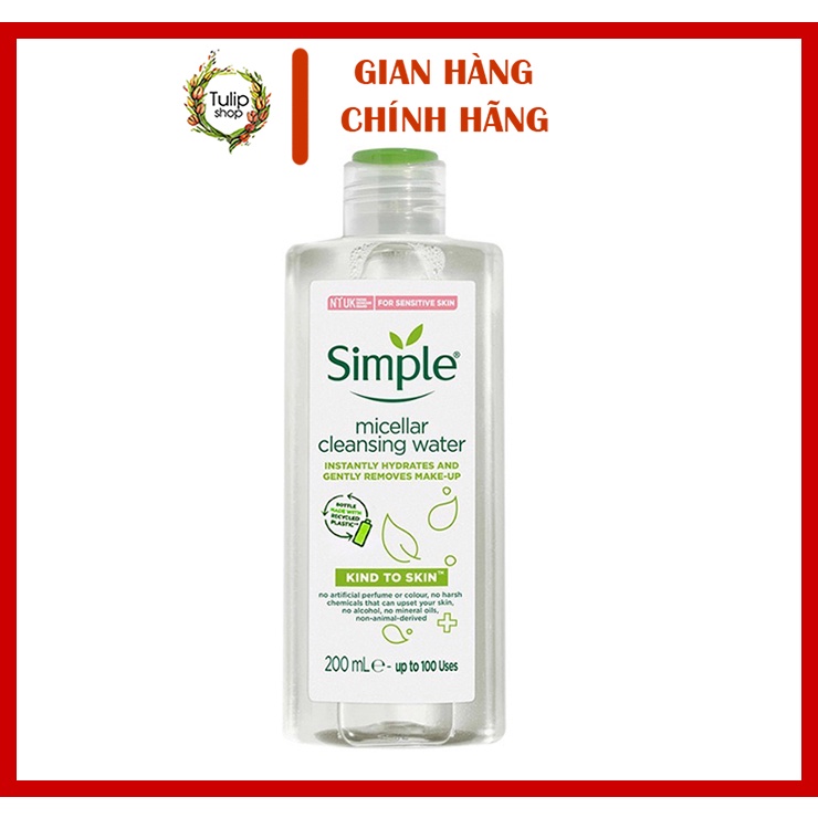 Nước tẩy trang kiềm dầu Simple Kind To Skin Micellar Cleansing Water 200ml