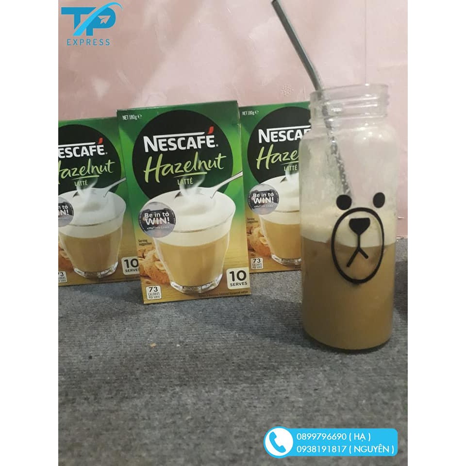 Cafe Sữa ÚC nổi bột kem NESCAFE Vị Hazelnut &amp; Latte 1 hôp x 10 gói