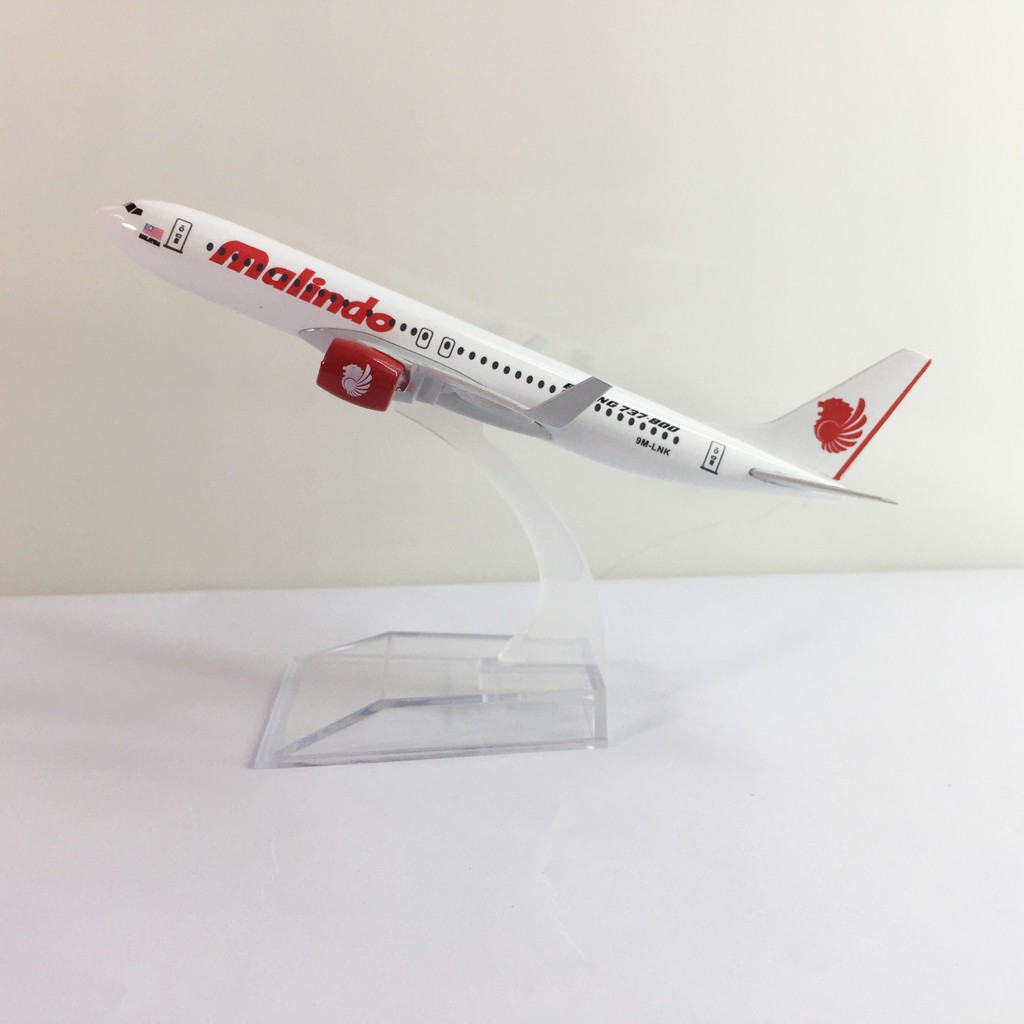 Mô hình máy bay kim loại Malaysia Malindo Air 16cm dòng Boeing 737 món quà tặng mô hình die-cast trưng bày bàn tủ kệ giá