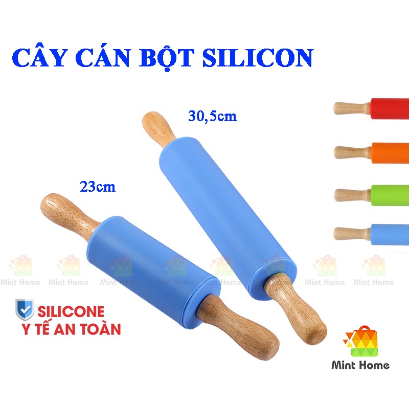 Dụng cụ làm bánh: Cây lăn bột, cán bột silicon cán bằng gỗ chống dính dạng thanh có trục xoay cho nhà bếp