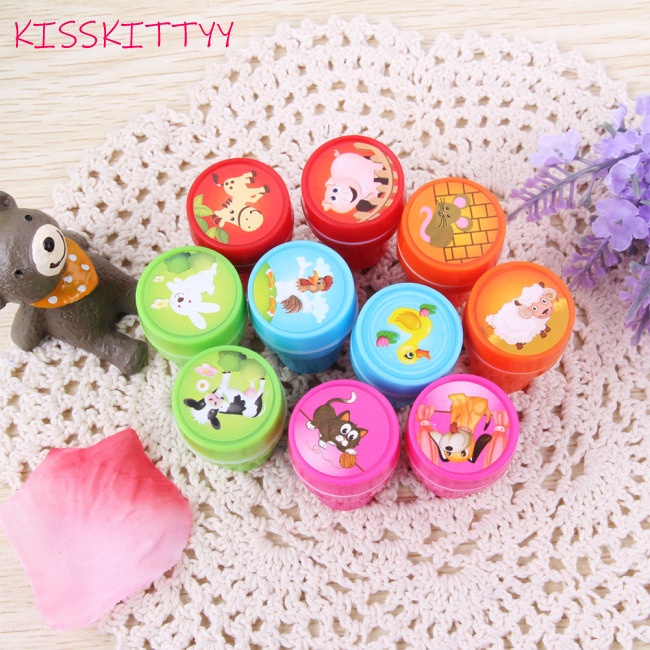 Set 10 con dấu tự in hình động vật khủng long hoạt hình làm đồ chơi cho trẻ em