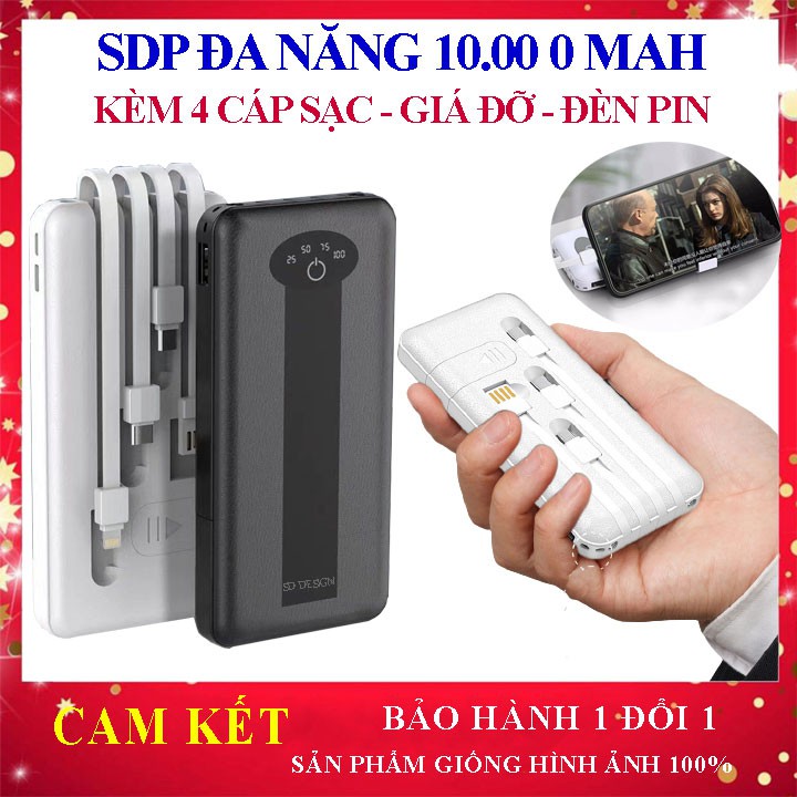 [Mẫu 2021] Sạc dự phòng chính hãng SD Design G01✔10000mAh ✔Kèm 4 cáp sạt - giá đỡ, xạc du phong,Bảo hành 1 năm