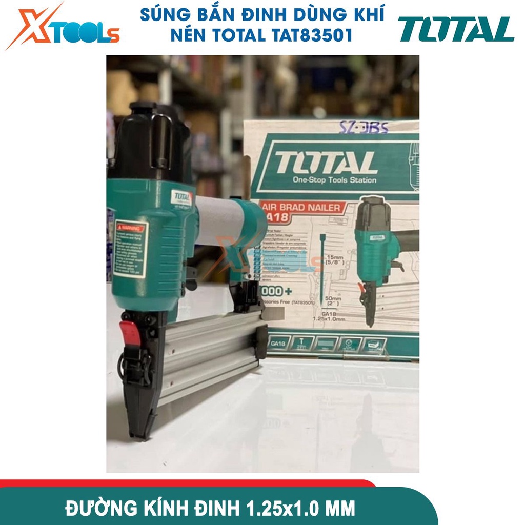 Máy bắn đinh khí nén TOTAL TAT83501, Súng bắn đinh Áp lực vận hành 0.4-7MPa, Kích thước đinh 15-50mm[CHÍNH HÃNG][XTOOLS]