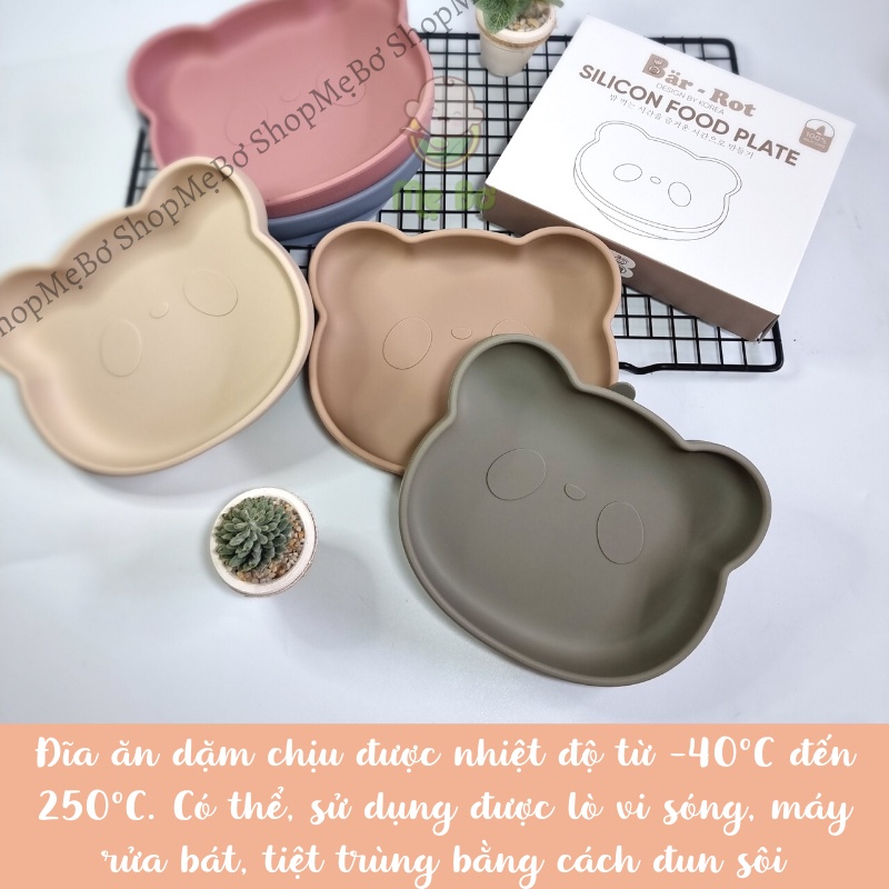[Bar-rot] Đĩa gấu ăn dặm có đế hít bàn silicon cho bé ăn dặm xinh xắn