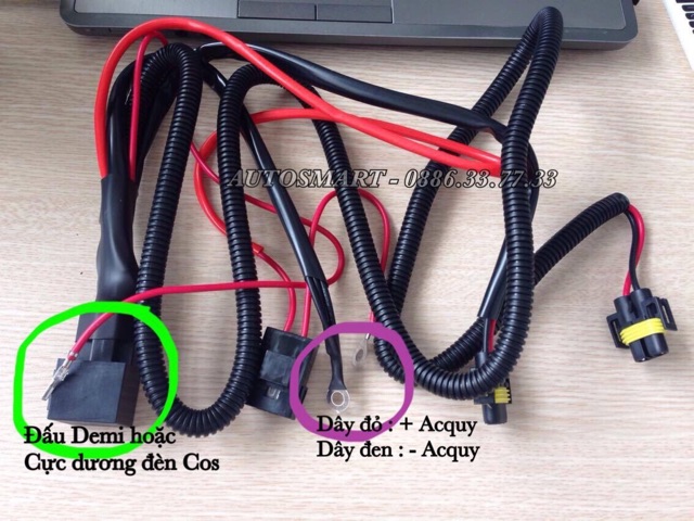 Bộ Rơ le, dây, rắc đèn pha, đèn gầm dùng cho đèn bi cầu