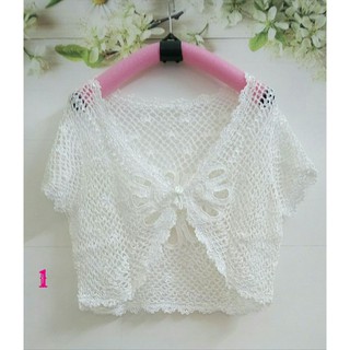 Áo khoác ren lửng cho bé gái từ 4-10 tuổi ( Áo lửng móc chỉ bóng handmade)