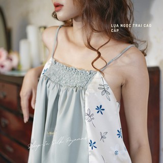 SET ĐỒ LỤA 2 DÂY LỬNG PHỐI HOA TINH TẾ- Đồ ngủ lụa LaLua, đồ bộ lửng, đồ lụa , đồ bộ lửng mặc nhà, đồ ngủ lụa chính hãng