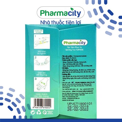 Băng dán cá nhân Pharmacity màu da/ trong suốt / chống thấm nước (10 miếng/gói)