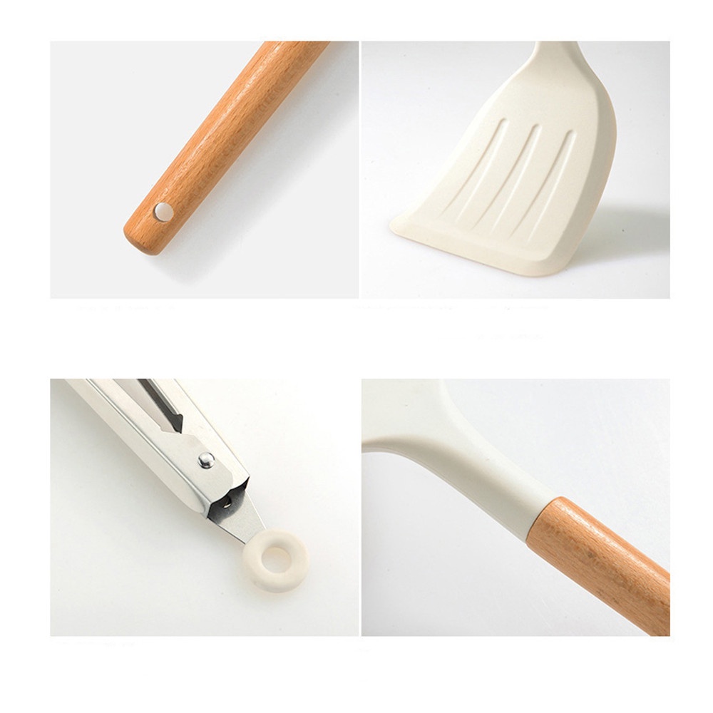 1 Dụng Cụ Đánh Trứng Bằng Silicone Cán Gỗ Màu Trắng Đa Năng