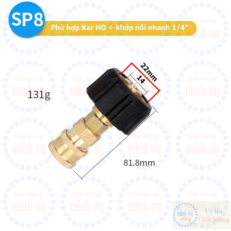 Khớp chuyển sung xịt các hãng Châu Âu ra đầu cái nối nhanh 1/4" để gắn béc phun màu, bình bọt tuyết