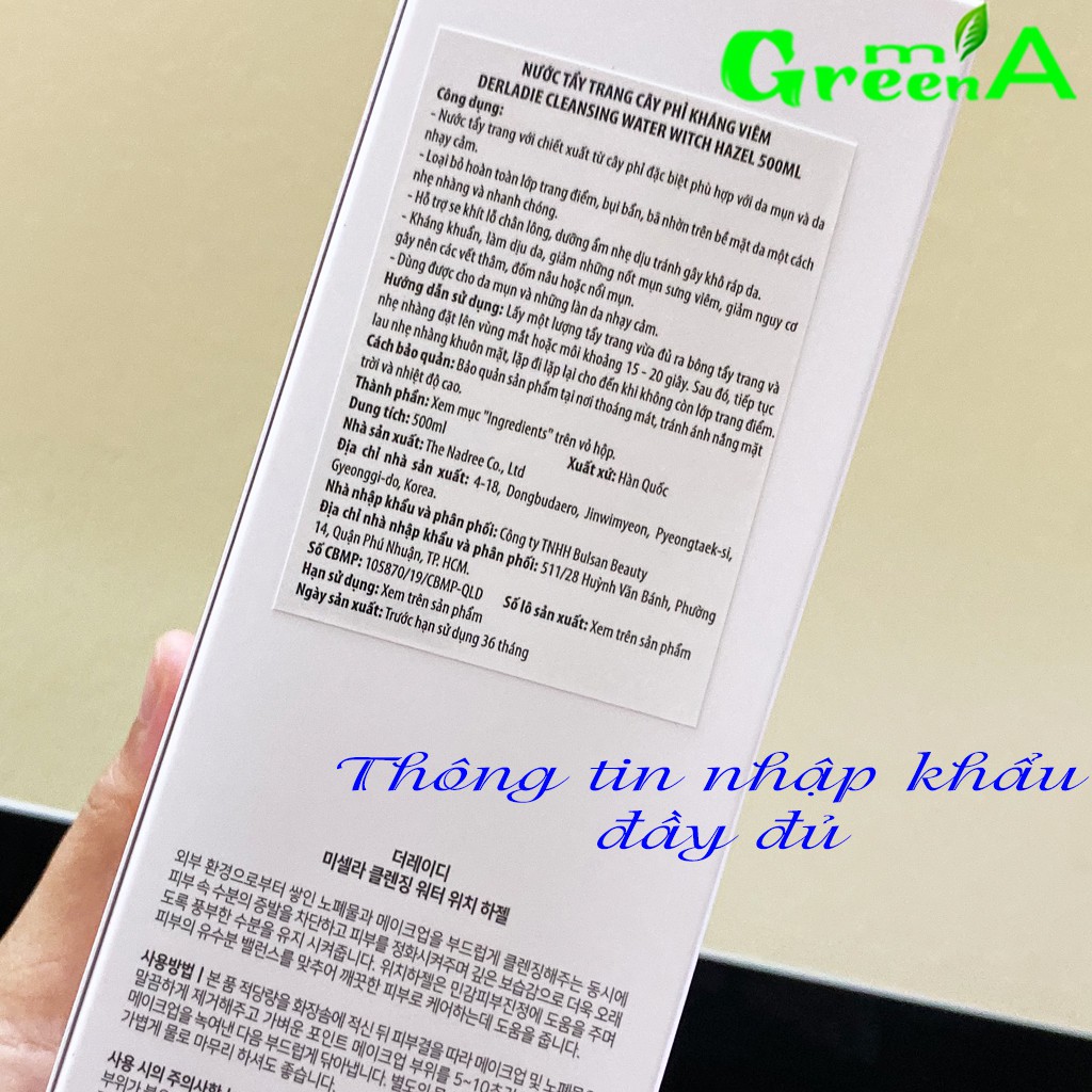 Tẩy Trang DERLADIE Cleansing Water Witch Hazel Nước Tẩy Trang Cây Phỉ Đầu Tiên Cho Mọi Loại Da Nhập Khẩu Chính Hãng | BigBuy360 - bigbuy360.vn