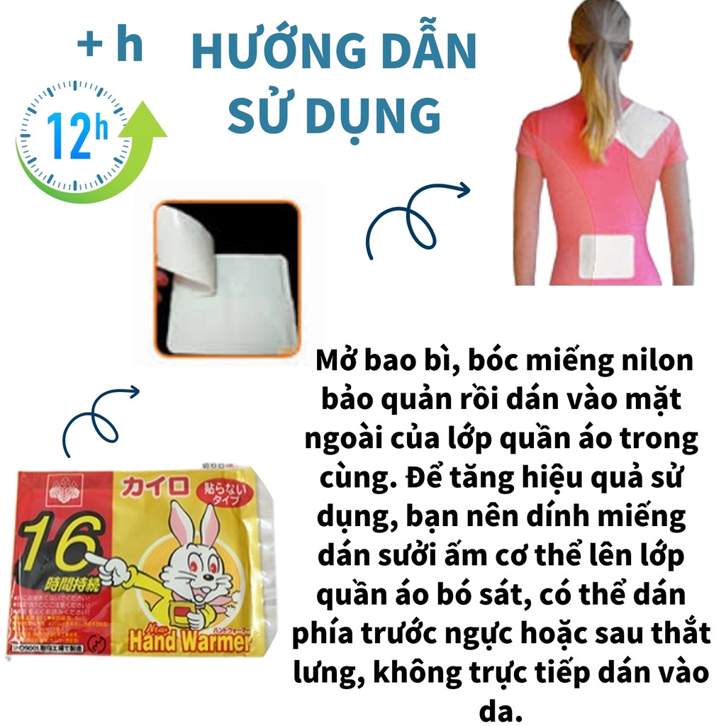 combo 10 miếng dán nhiệt giữ ấm cơ thể, miếng dán nhiệt Kairo 16 tiếng