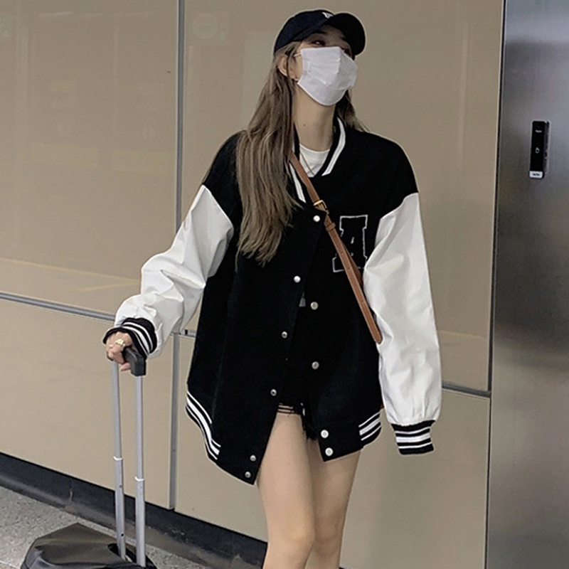 IELGY  Áo Khoác Bóng Chày Dáng Rộng Phong Cách Hàn Quốc Cho Nữ