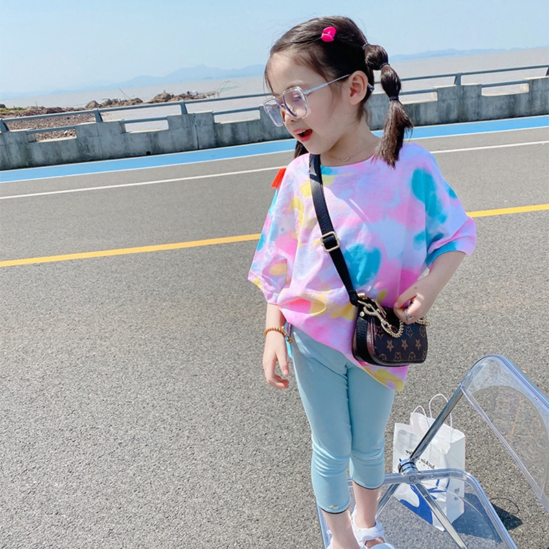 Bộ áo thun ngắn tay + quần legging màu sắc trẻ trung cho bé gái