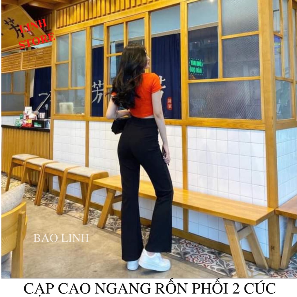 Quần Ống Loe Nữ Cạp Cao Dáng Suông Phối 2 Cúc Chất Liệu Tuyết Mưa  Cao Cấp Không Nhăn Đứng Form Dễ Phối Đồ