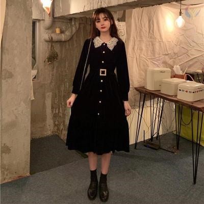 #O46 Đầm nhung/ váy nhung cúc dọc kèm đai lưng ORDER TMALL có hàng cau 16 ngày