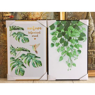 Bộ 2 Tranh canvas cao cấp treo tường - chủ đề Lá cây kèm đinh treo tường